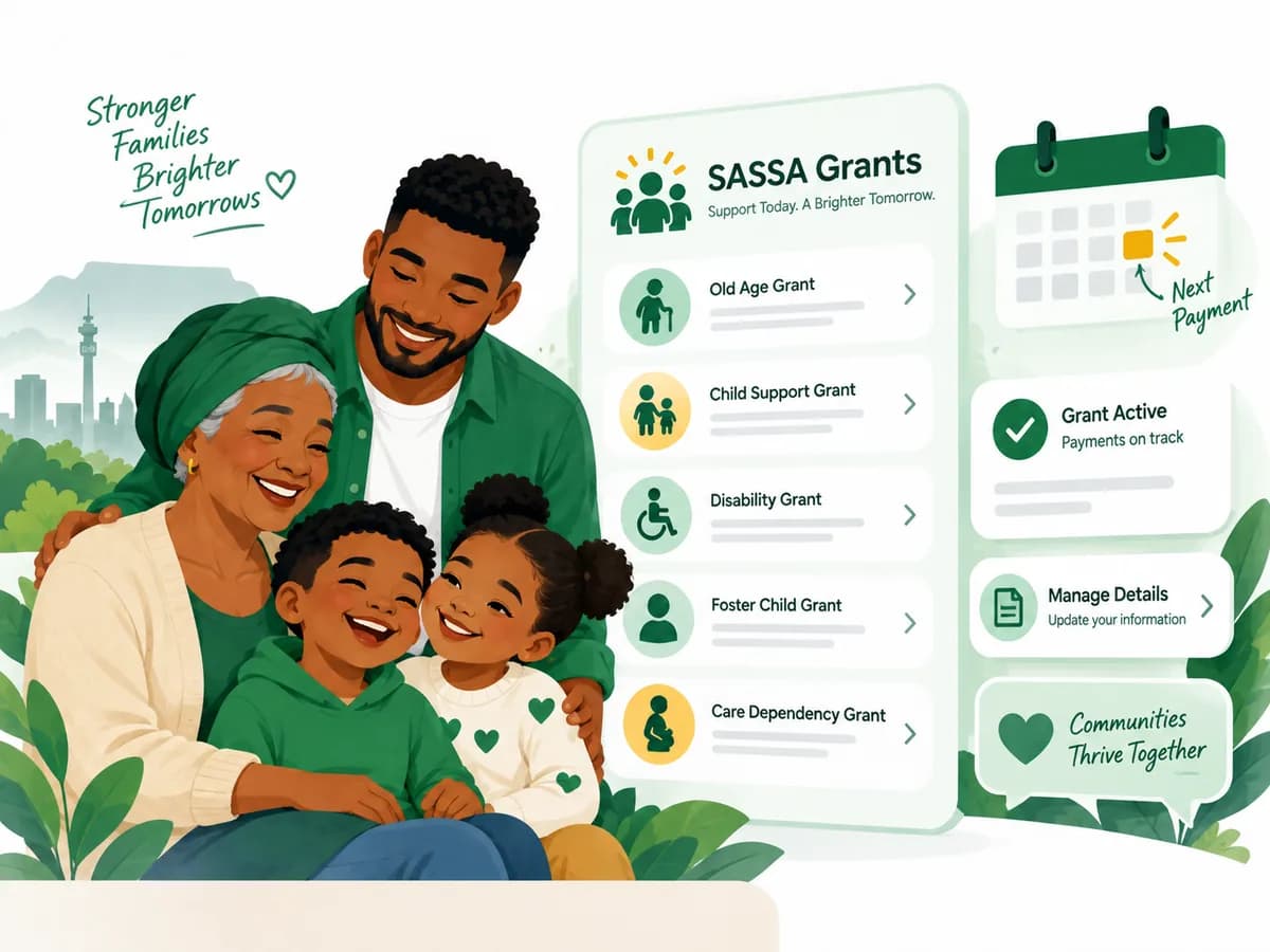 South African family reviewing information about different SASSA grants